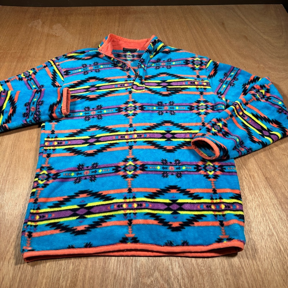 Southern Marsh Fleece Pullover Womens L Blue Southwestern Aztec Quarter Zip